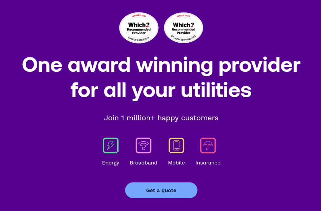 award winning utility warehouse banner showcasing their services