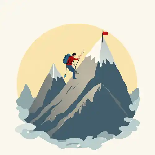 person climbing a mountain of success
